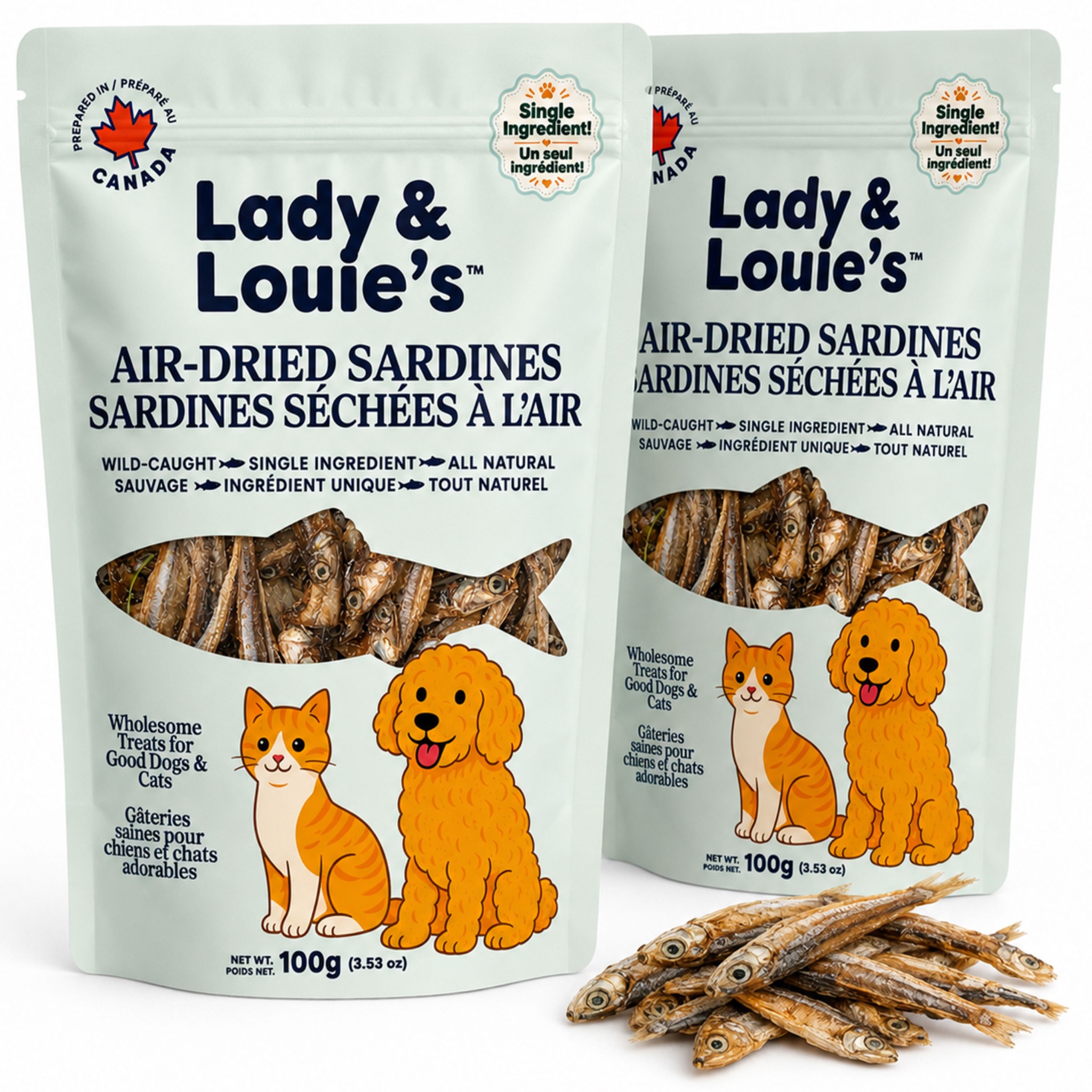 Lady and Louie's two pack of 100g air-dried sardines